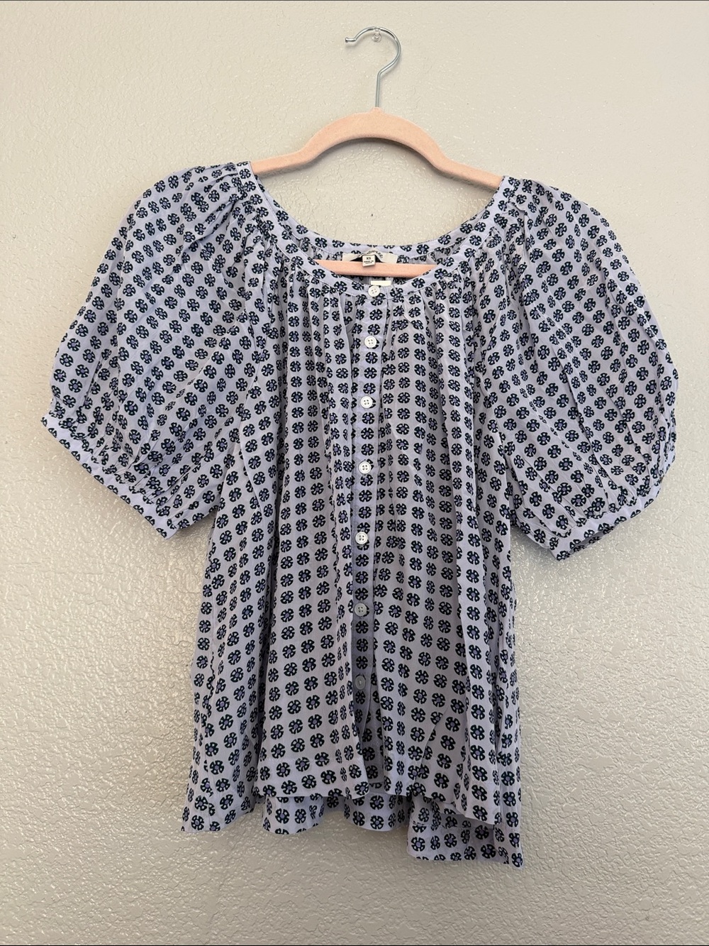 Madewell Blue-and-White Floral Puff-Sleeve Button Blouse